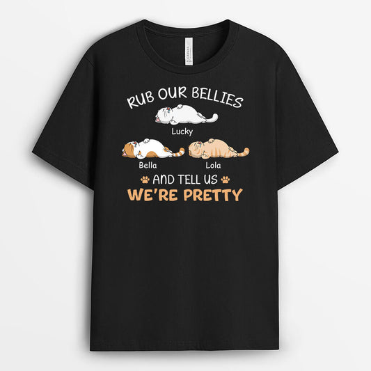 3389AUK1 rub our bellies t shirt personalised gifts for cat lovers