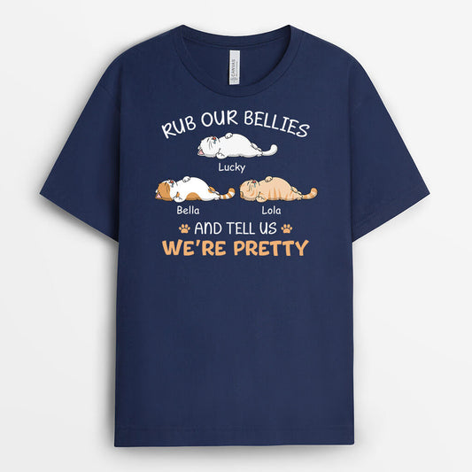 3389AUK2 rub our bellies t shirt personalised gifts for cat lovers