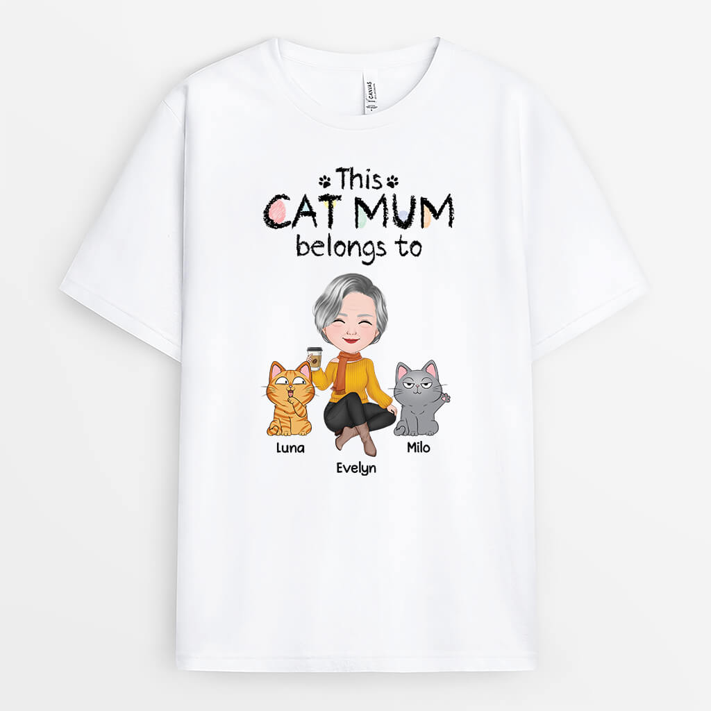 3412AUK1 clipart this cat mum belongs to t shirt personalised gifts for cat mum
