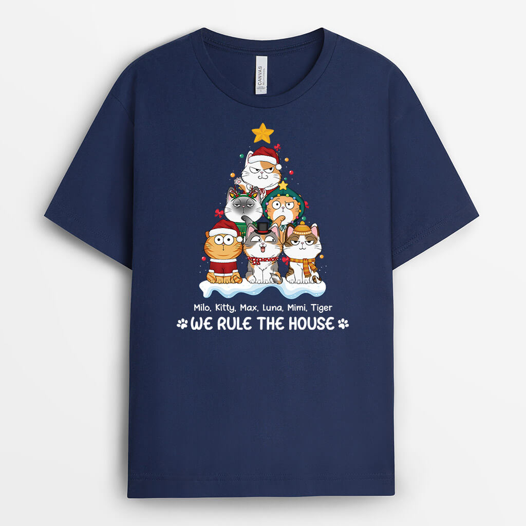 3425AUK2 xmas we rule the house t shirt personalised gifts for cat lovers