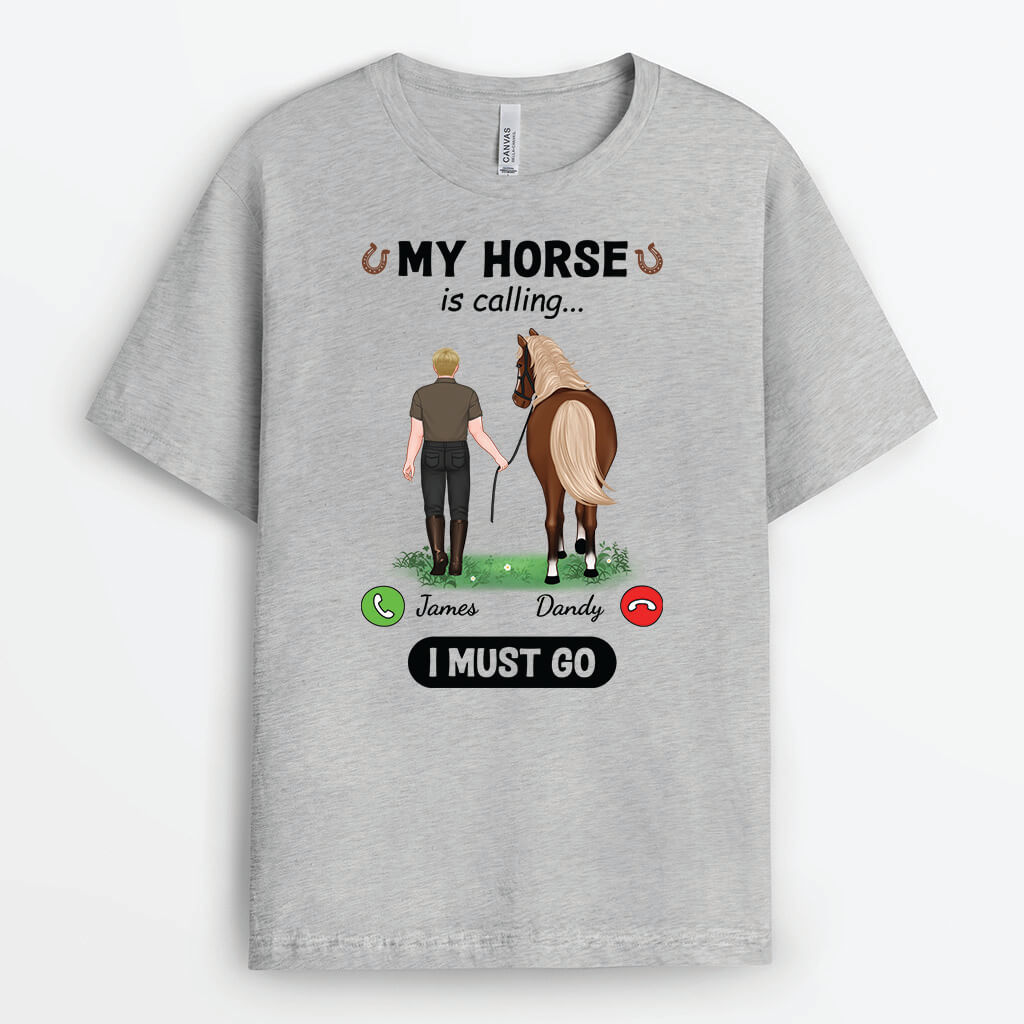 3426AUK2 my horse is calling i must go mens t shirt personalised gifts for horse lovers