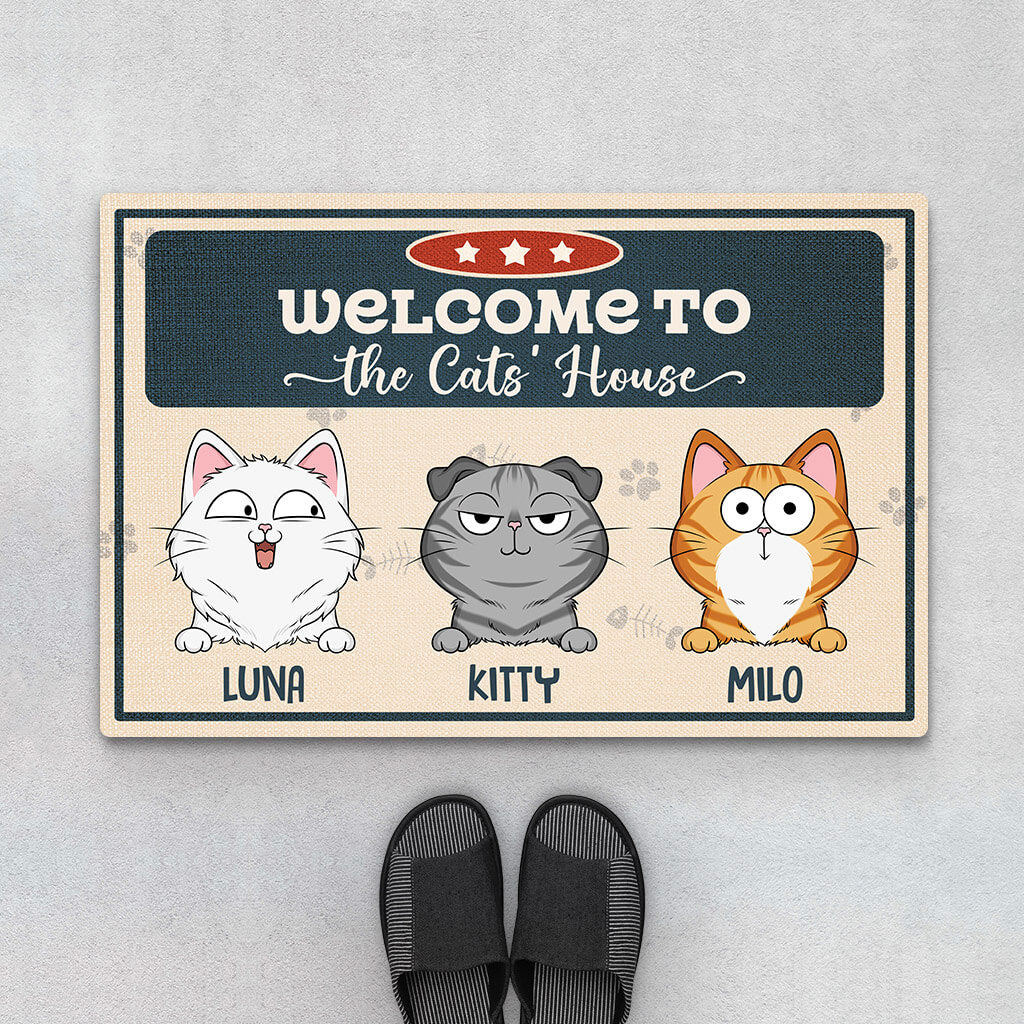 3428DUK1 welcome to the cat house doormat personalised gifts for cat lovers