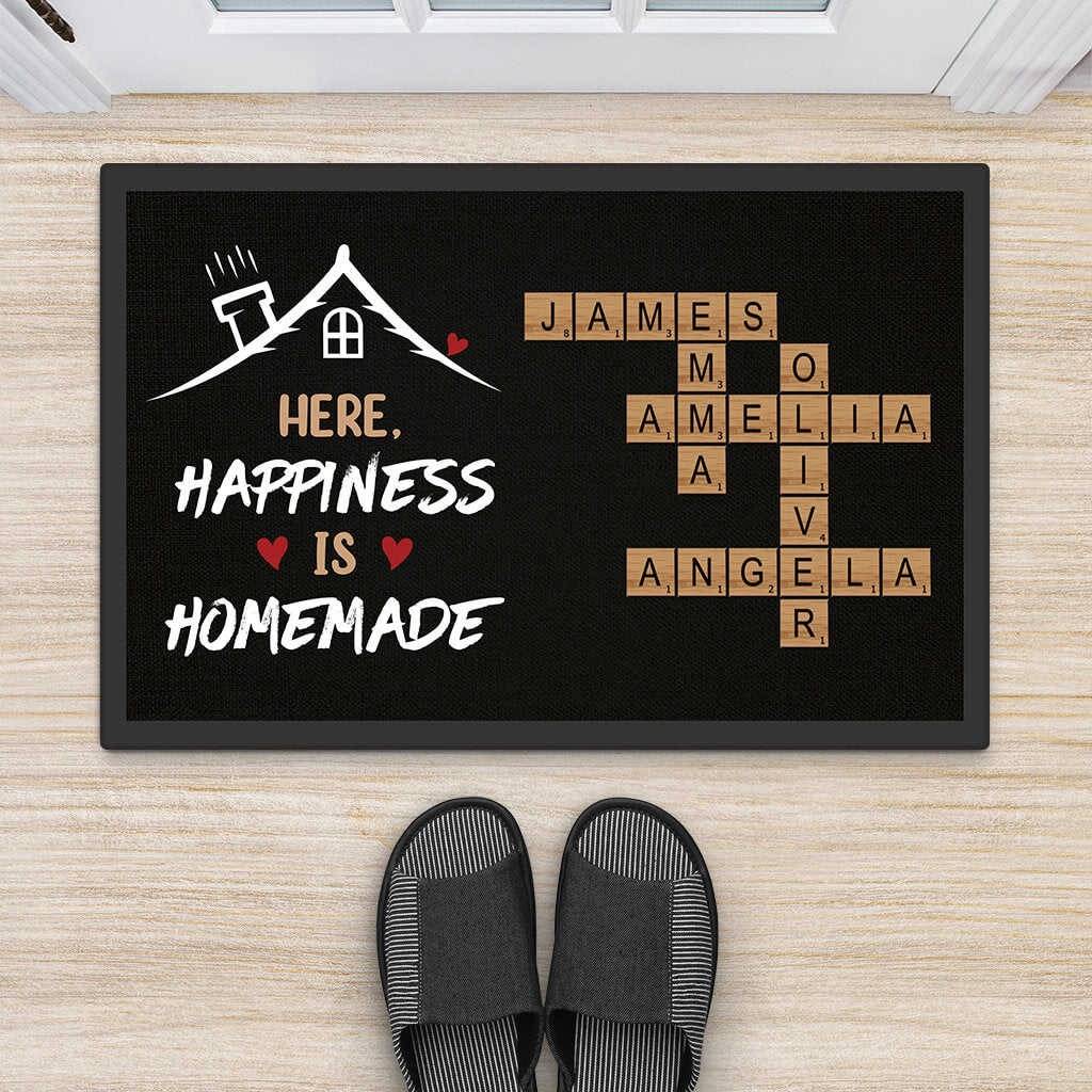 3429DUK2 here happiness is homemade doormat personalised gifts for family
