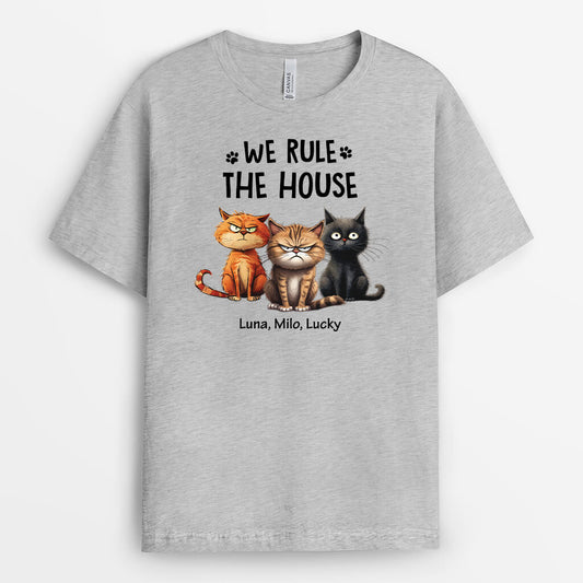 3436AUK2 we rule the house t shirt personalised gifts for cat lovers