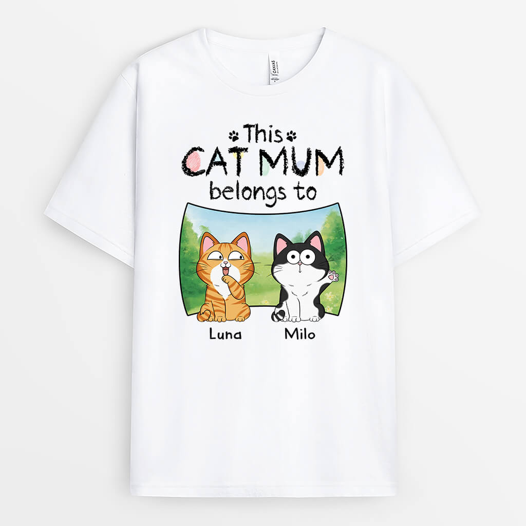 3437AUK1 crayon this cat mum belongs to t shirt personalised gifts for cat mum