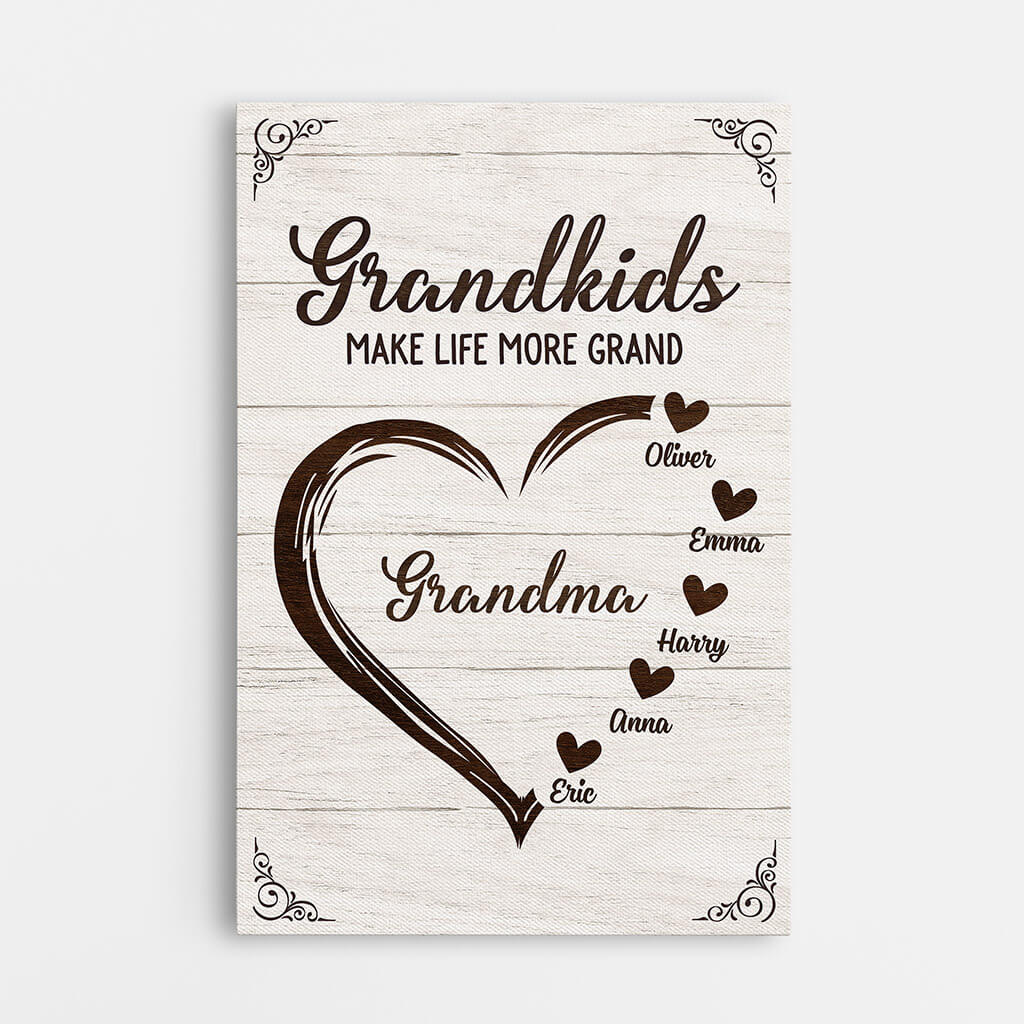 3443CUK1 heart grandkids make life more grand canvas personalised gifts for grandparents