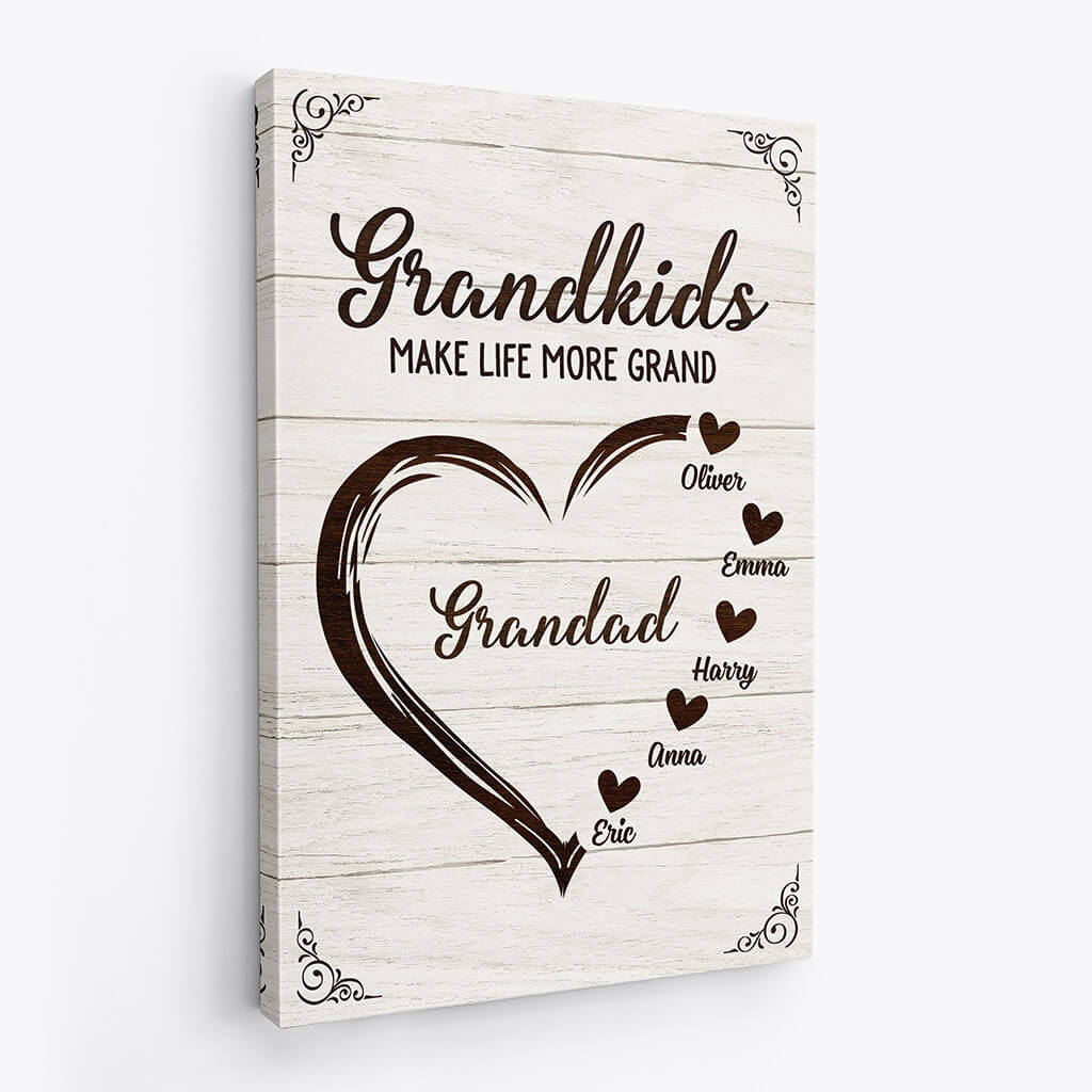 3443CUK2 heart grandkids make life more grand canvas personalised gifts for grandparents