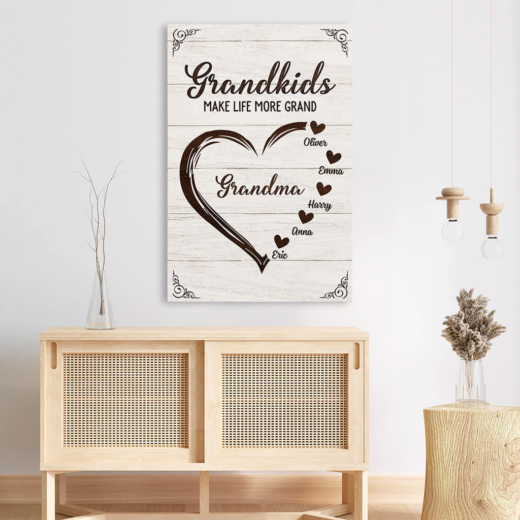 3443CUK3 heart grandkids make life more grand canvas personalised gifts for grandparents