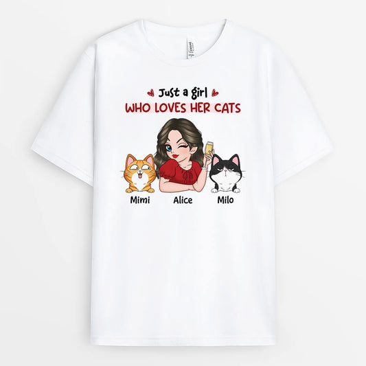 3448AUK1 just a girl who loves her cat t shirt personalised gifts for cat mum
