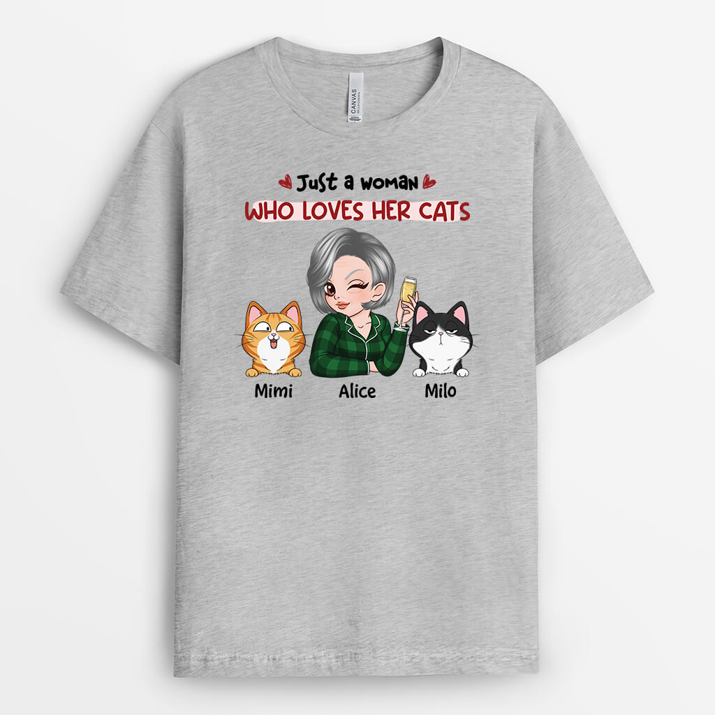 3448AUK2 just a girl who loves her cat t shirt personalised gifts for cat mum