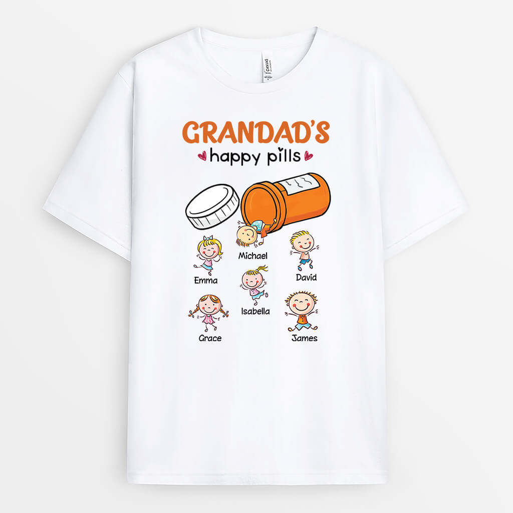 3453AUK1 grandads happy pills t shirt  personalised gifts for grandad