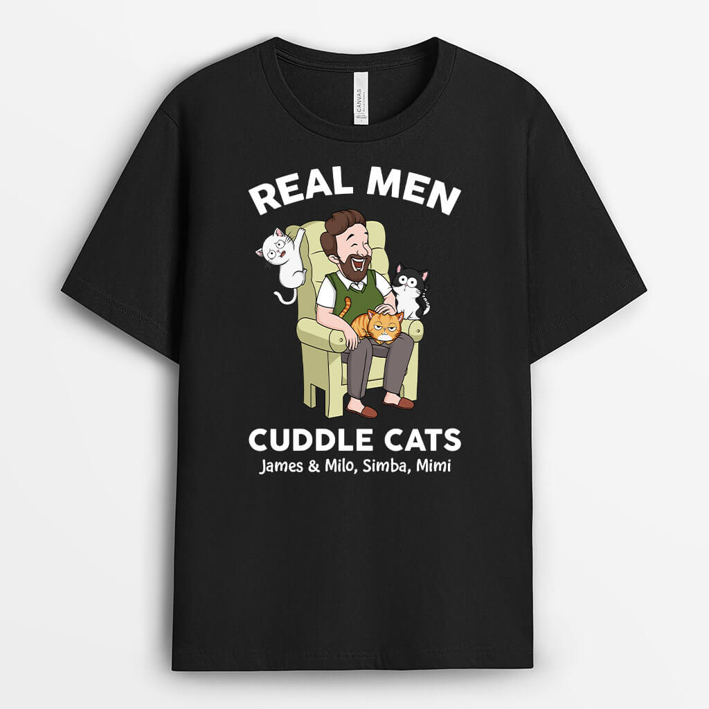 3481AUK1 real men cuddle cats t shirt personalised gifts for cat dad