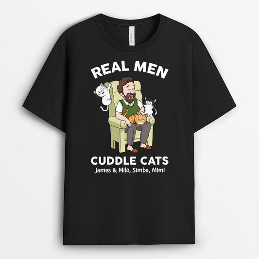 3481AUK1 real men cuddle cats t shirt personalised gifts for cat dad