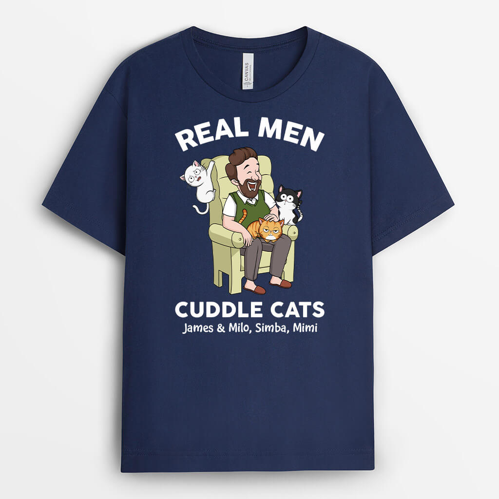 3481AUK2 real men cuddle cats t shirt personalised gifts for cat dad
