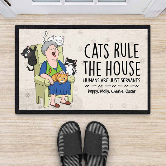 3484DUK2 cat rules the house doormat personalised gifts for cat dad
