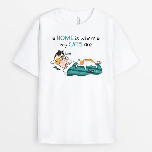 3493AUK1 home is where my cats are t shirt personalised gifts for male