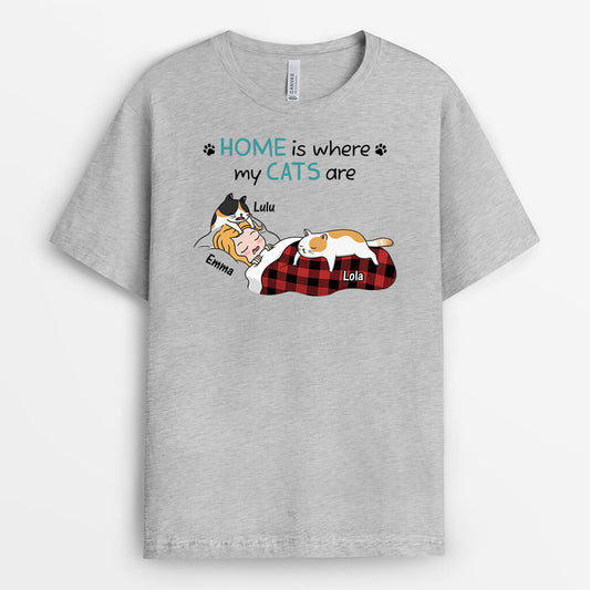 3493AUK2 home is where my cats are t shirt personalised gifts for male