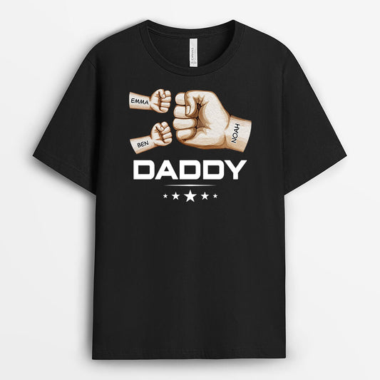 3509AUK1 daddy watercolour fist bump with kids t shirt personalised gift ideas for dad