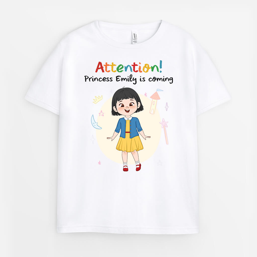 3511AUK1 attention_ princess is coming kid t shirt personalised presents for kids