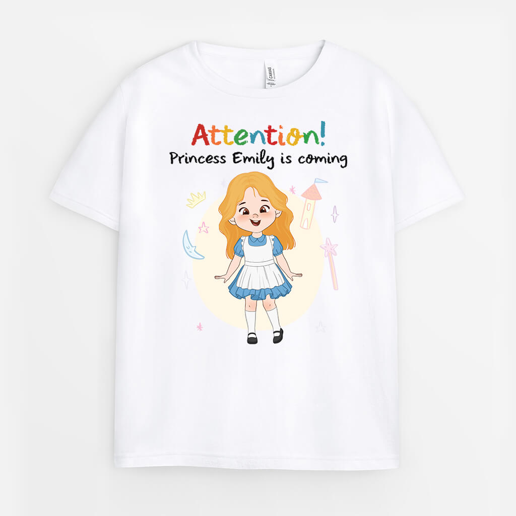 3511AUK2 attention_ princess is coming kid t shirt personalised presents for kids