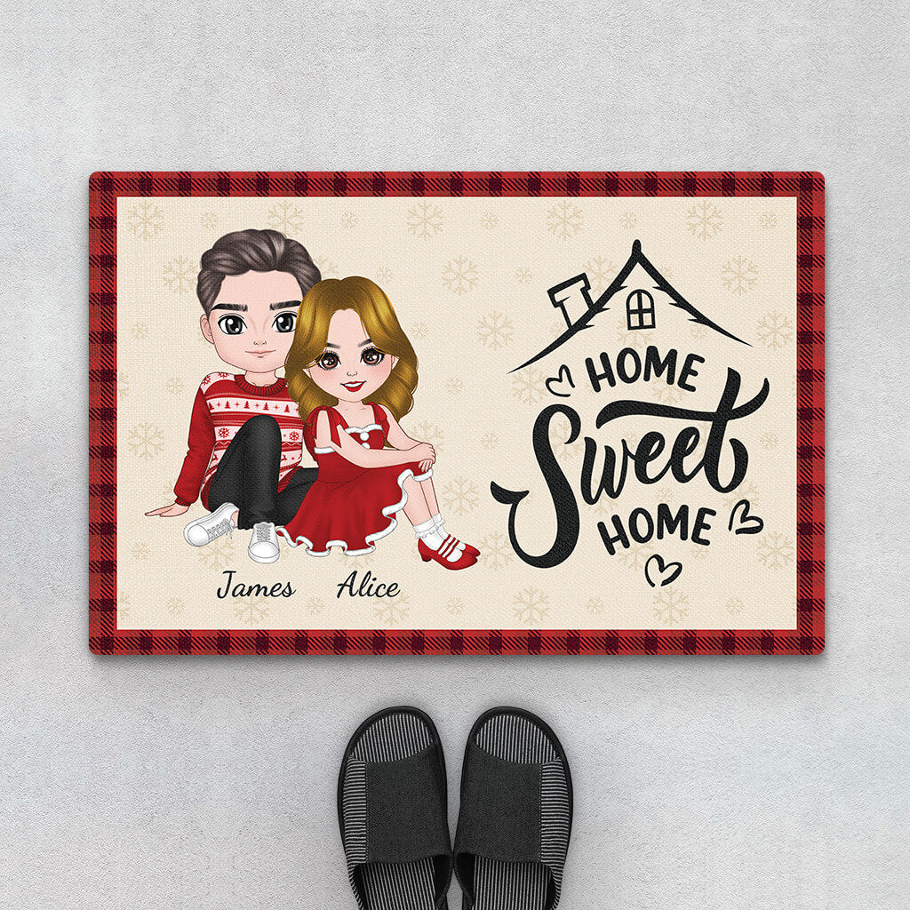 3515DUK1 home sweet home with christmas vibe doormat personalised gifts for couples