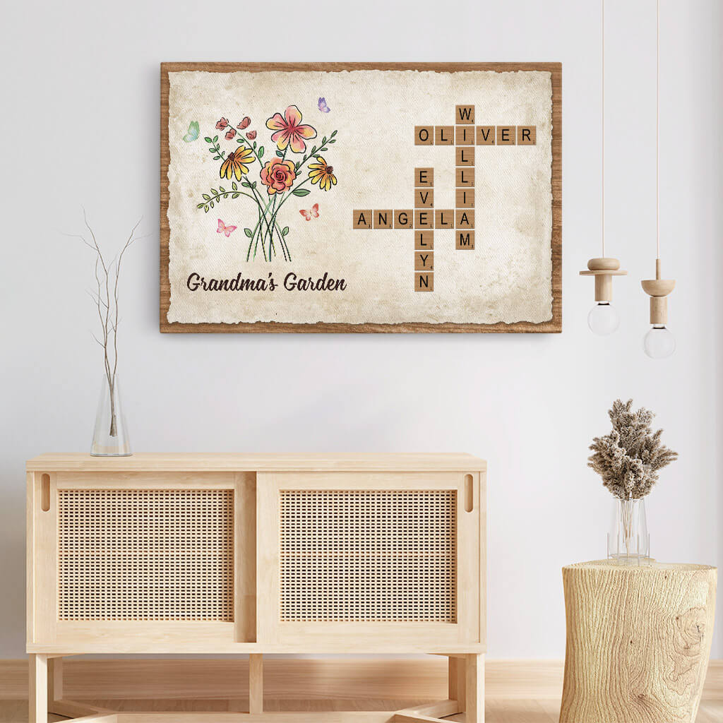 3524CUK3 grandmas garden crossword design canvas personalised gifts for grandma