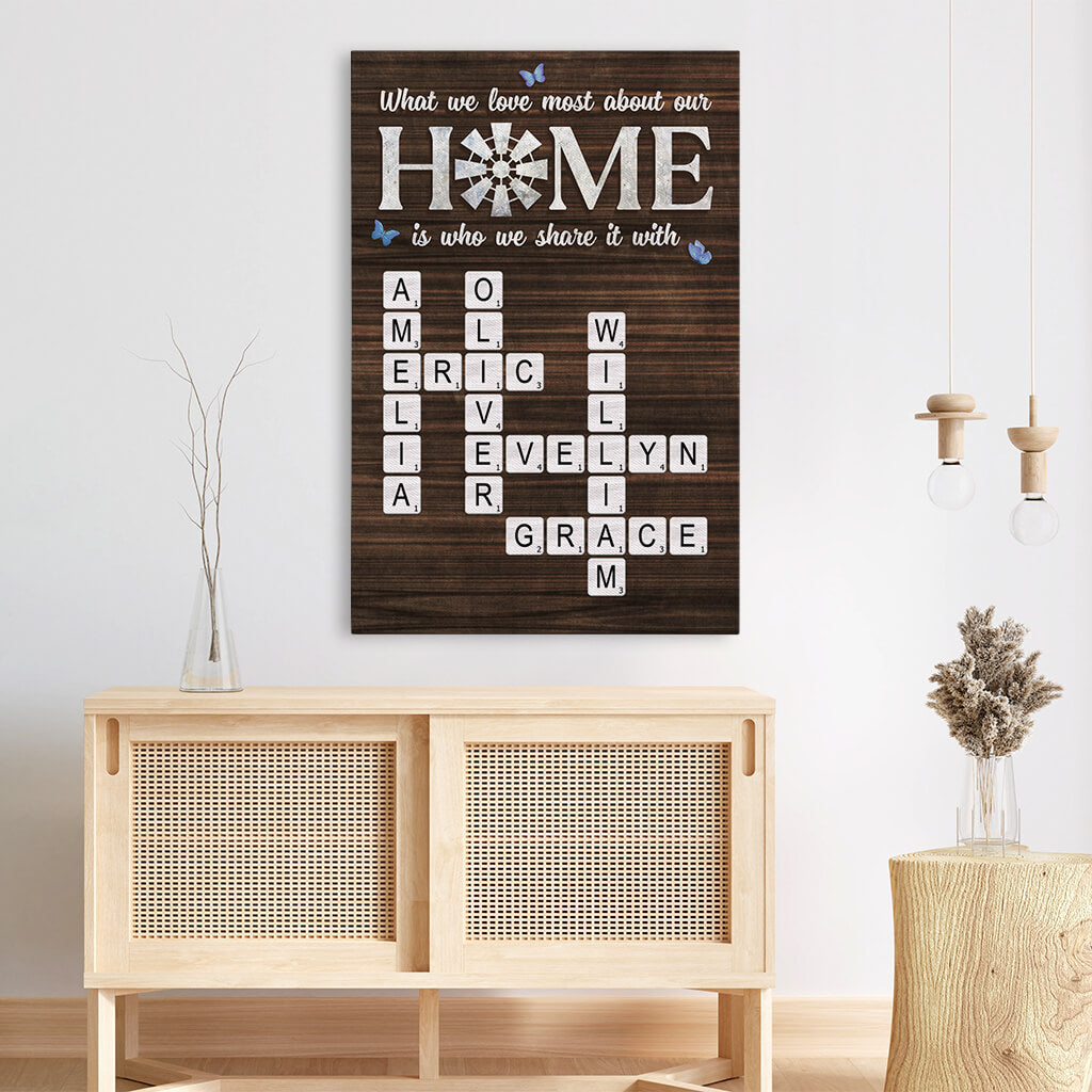 3526CUK3 what we love most about our home is who we share it with personalised canvas for family
