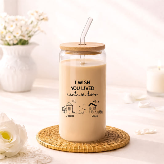 3535AUK2 personalised i wish you lived next door glass cup for friends 3535at6l5a