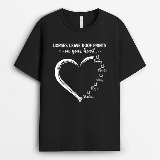 3538AUK1 horses leave hoof prints on your heart personalised t shirt for horse lovers