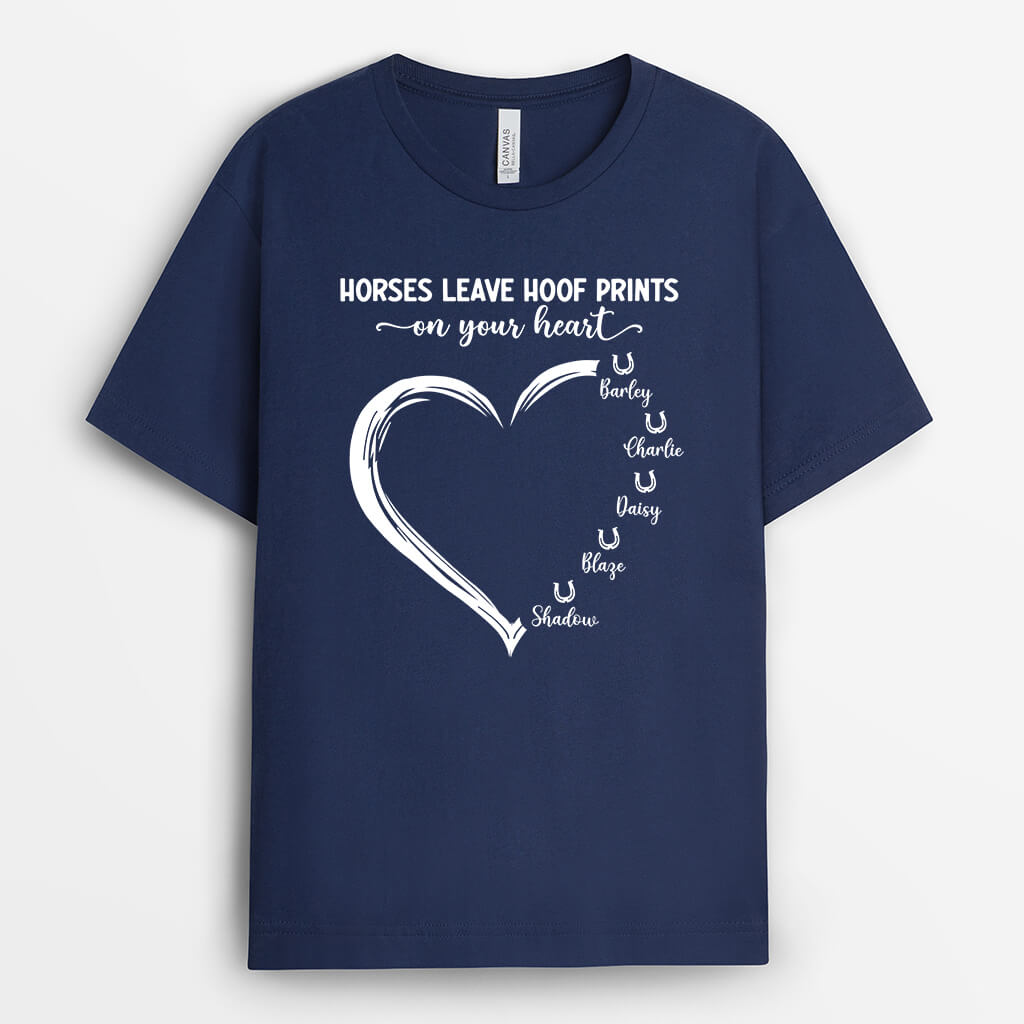 3538AUK2 horses leave hoof prints on your heart personalised t shirt for horse lovers