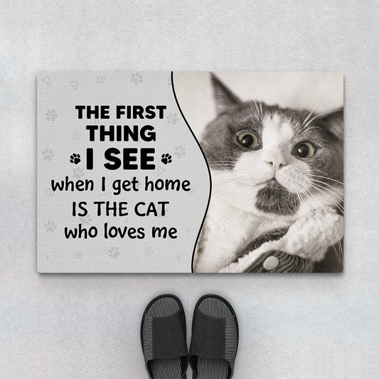 3550DUK1 first thing i see when i get home is the cat who loves me personalised cat doormat for cat owners