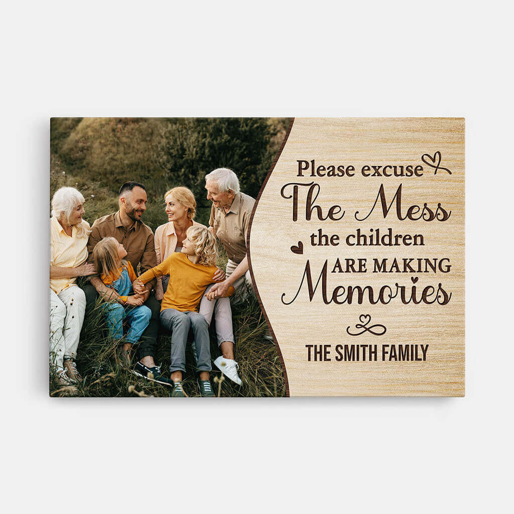 3553CUK1 please excuse the mess the children are making memories personalised canvas for family