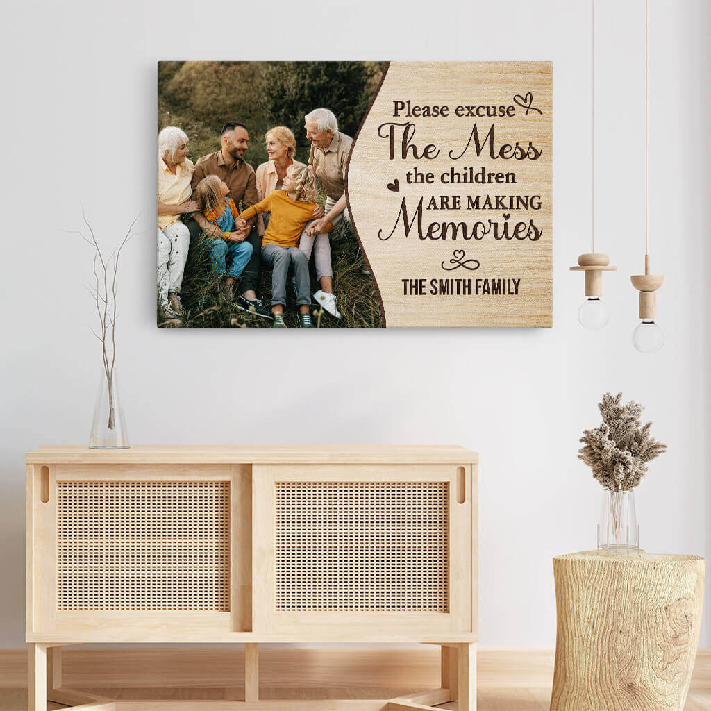 3553CUK3 please excuse the mess the children are making memories personalised canvas for family