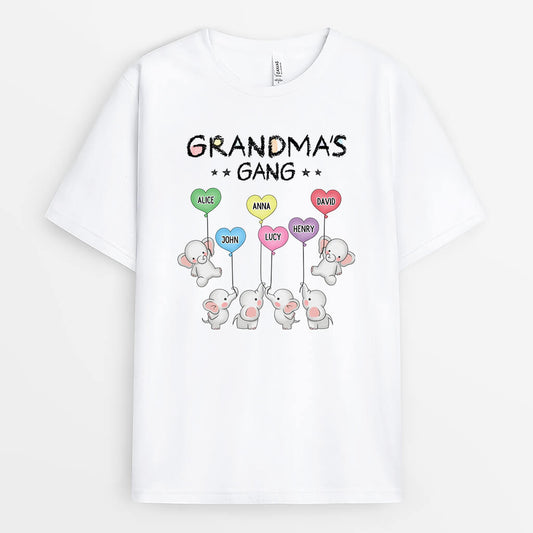3562AUK1 grandmas elephant gang t shirt personalised gifts for grandma