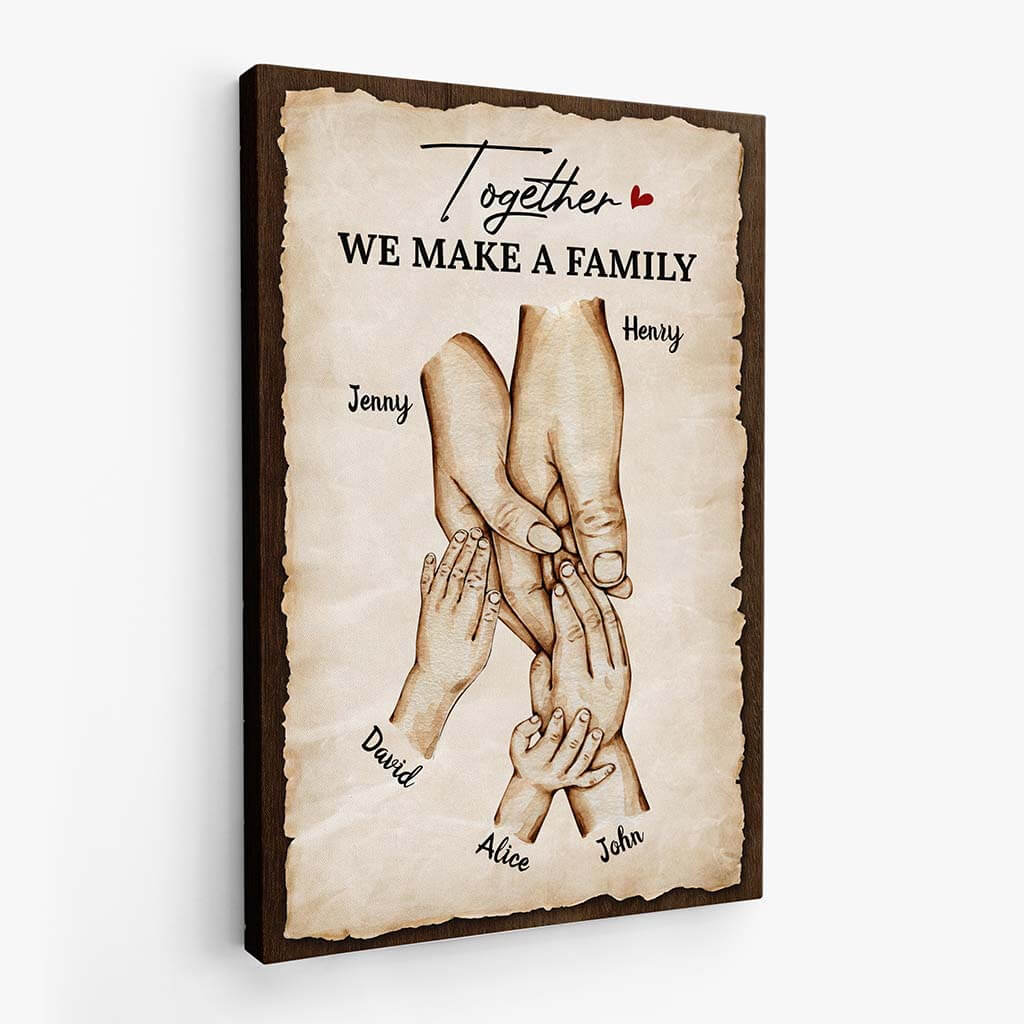3563CUK2 together we make a family personalised family holding hands canvas