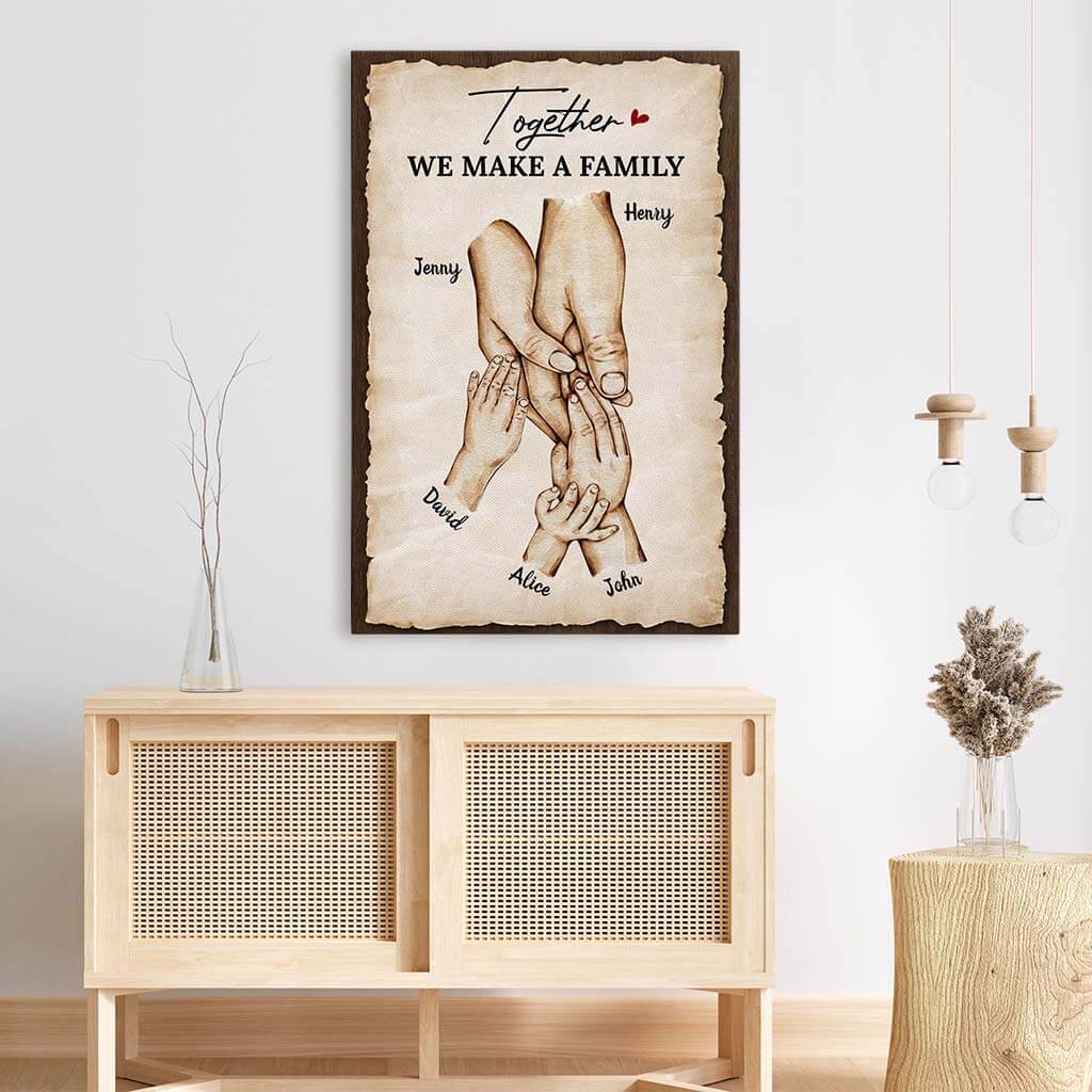 3563CUK3 together we make a family personalised family holding hands canvas