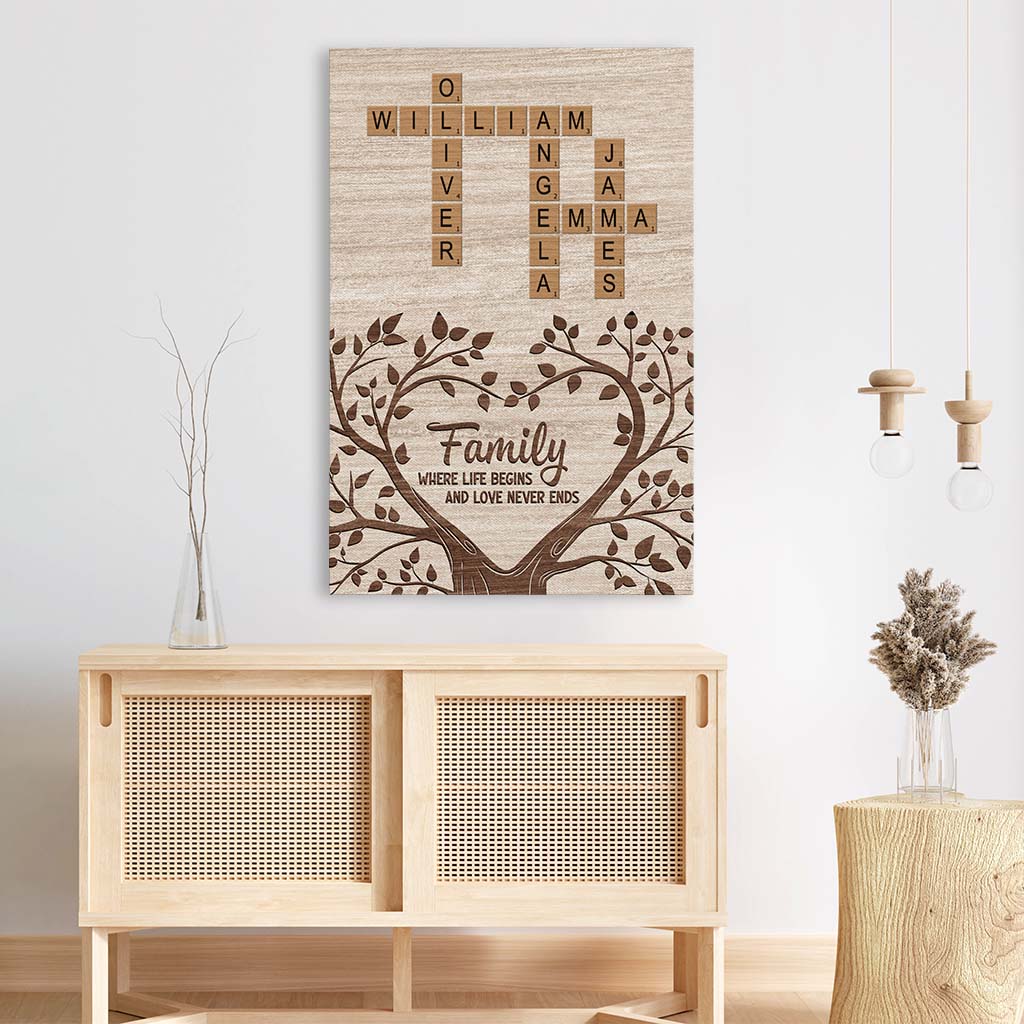 3570CUK3 family where life begins and love never ends canvas personalised family gifts