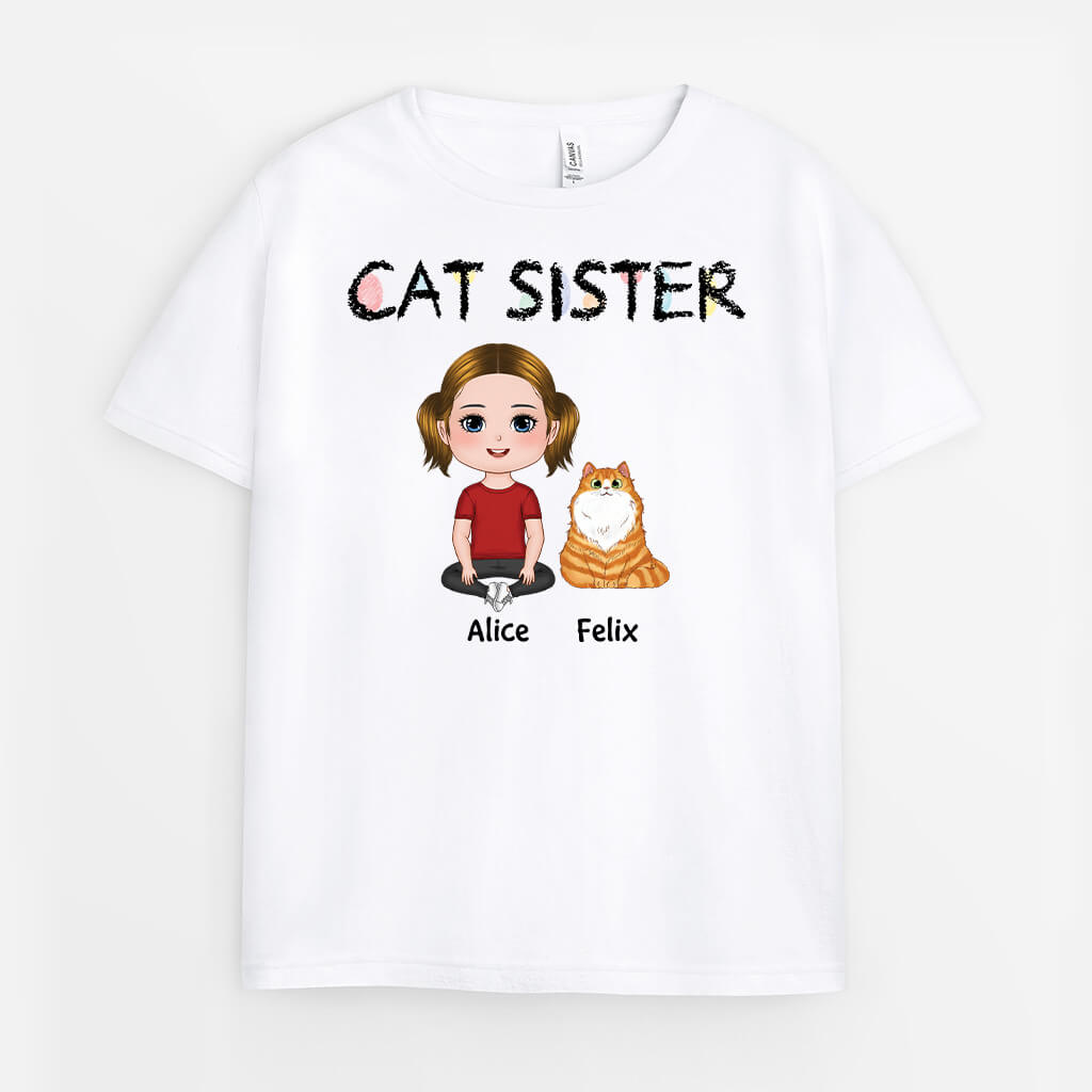 3580AUK1 cat sister personalised kids t shirt