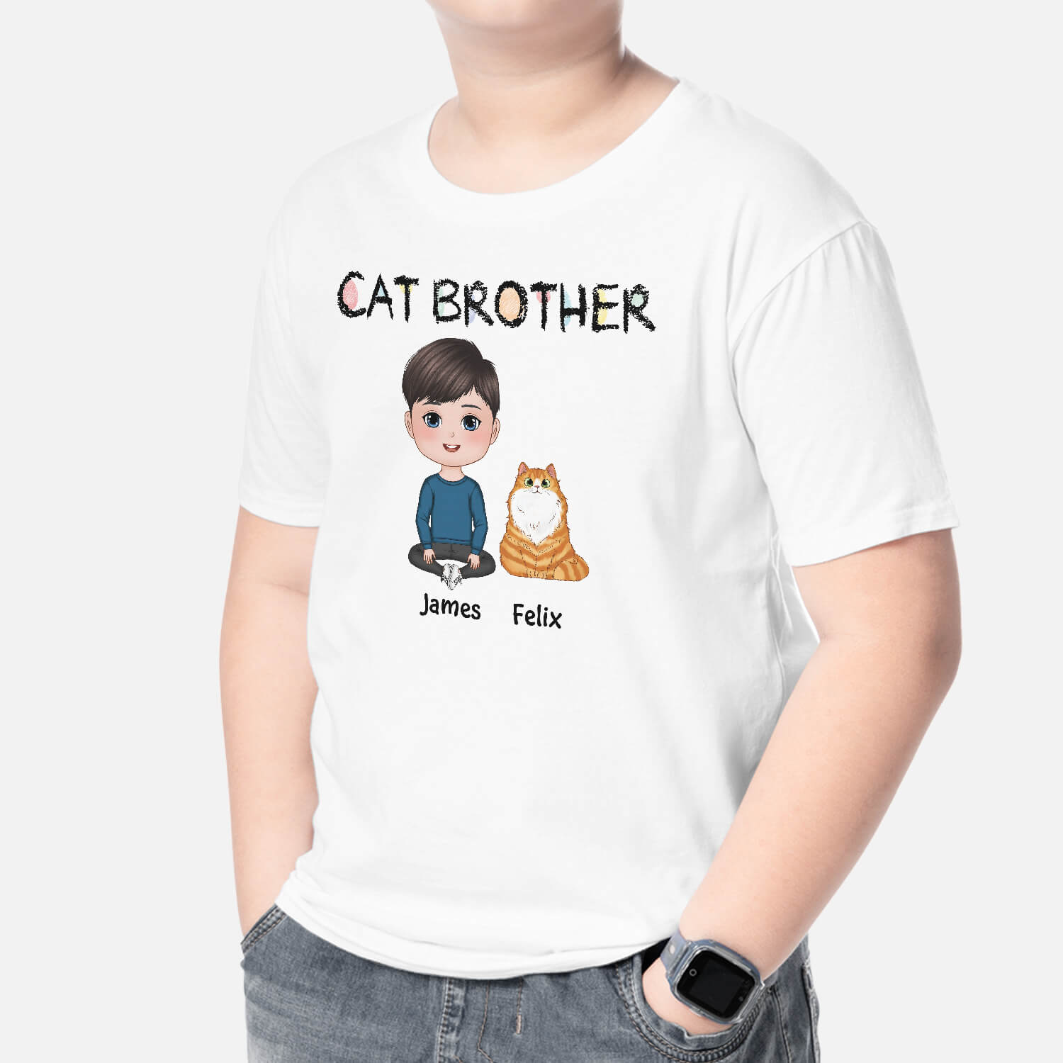 3580AUK2 cat sister personalised kids t shirt
