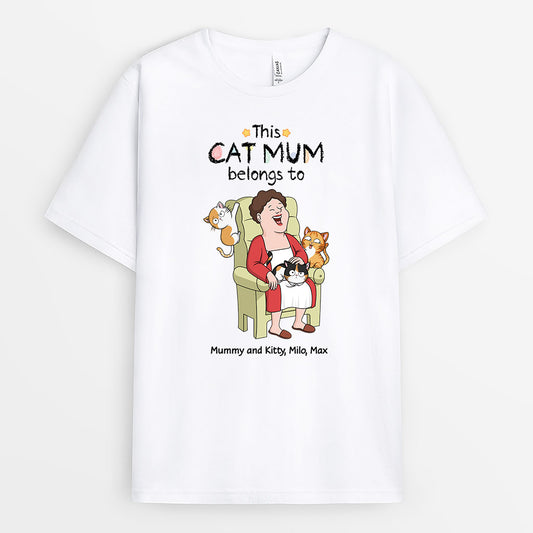 3582AUK1 this cat mum belongs to personalised womens t shirt