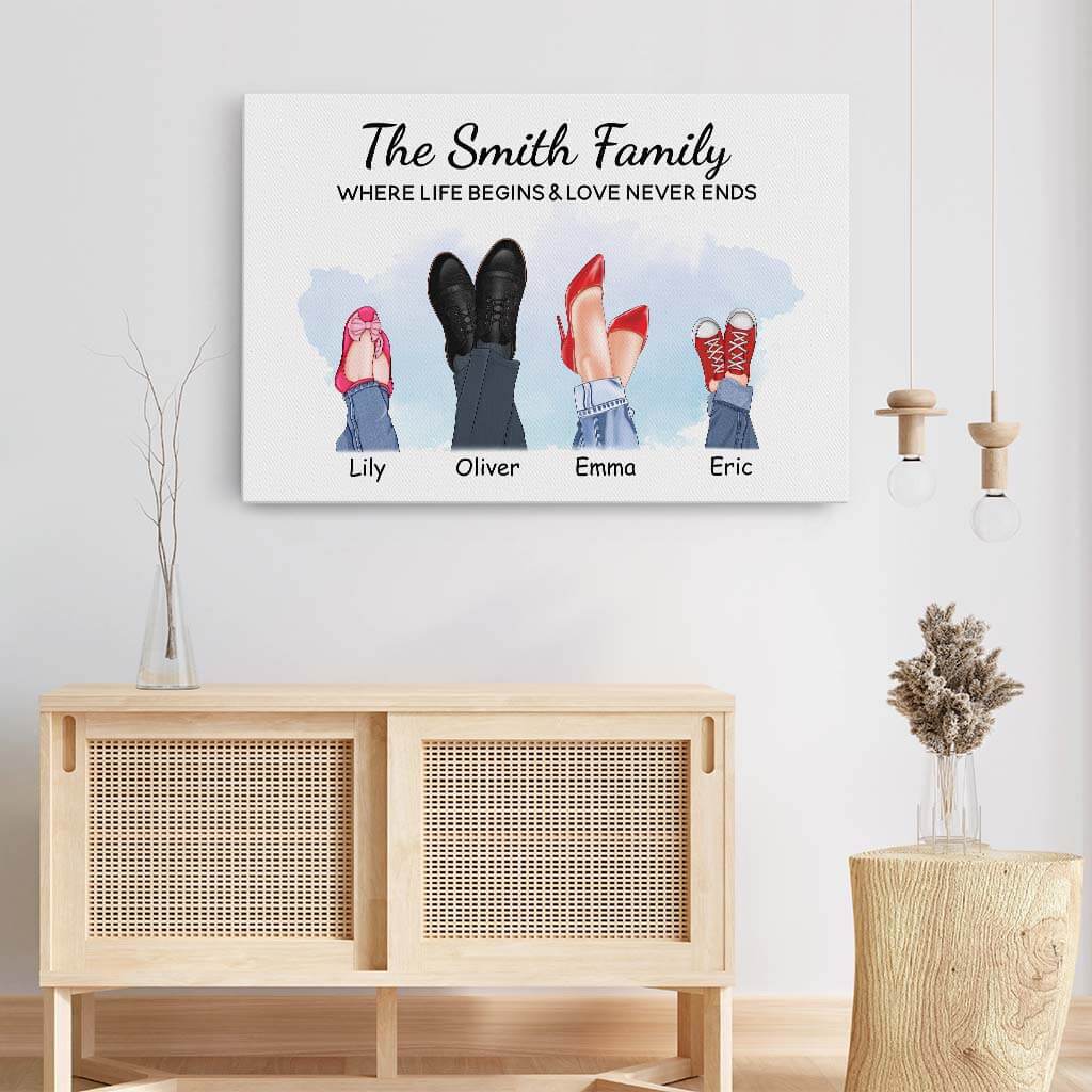 3593CUK3 family where life begins love never ends personalised family canvas
