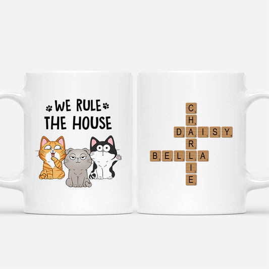 3594MUK1 we rule the house crossword personalised cat mug for cat lovers
