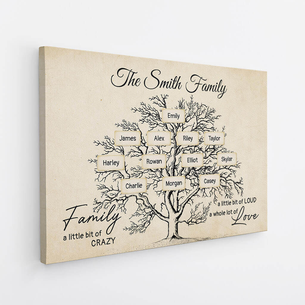 3596CUK2 family a little bit of crazy a little bit of loud a whole lot of love personalised family tree canvas