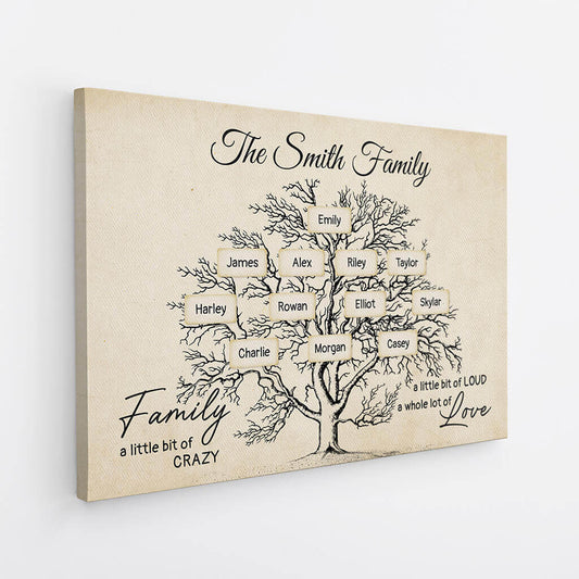 3596CUK2 family a little bit of crazy a little bit of loud a whole lot of love personalised family tree canvas