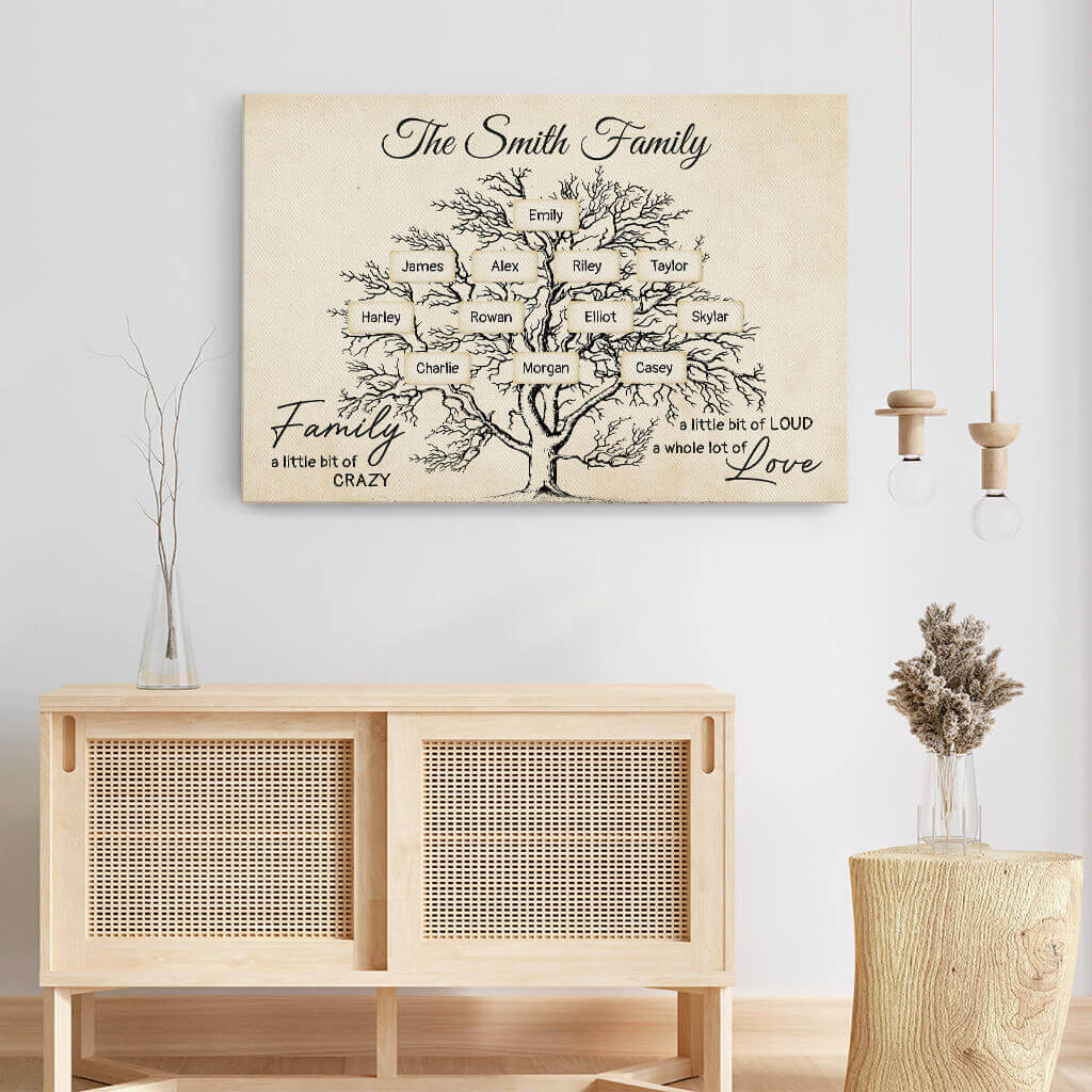 3596CUK3 family a little bit of crazy a little bit of loud a whole lot of love personalised family tree canvas