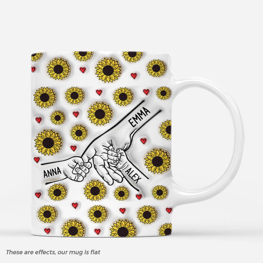 3632MUK1 holding mums hands sunflower 3d inflated effect mug personalised presents for mum _1