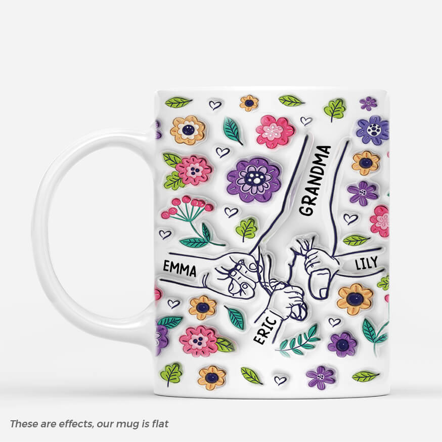 3644MUK1 holding grandma mums hands 3d inflated effect mug personalised gifts for grandma mum