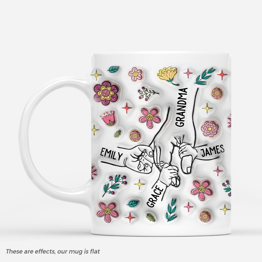 3648MUK1 holding grandma mums hands 3d inflated effect mug personalised grandma mum gifts