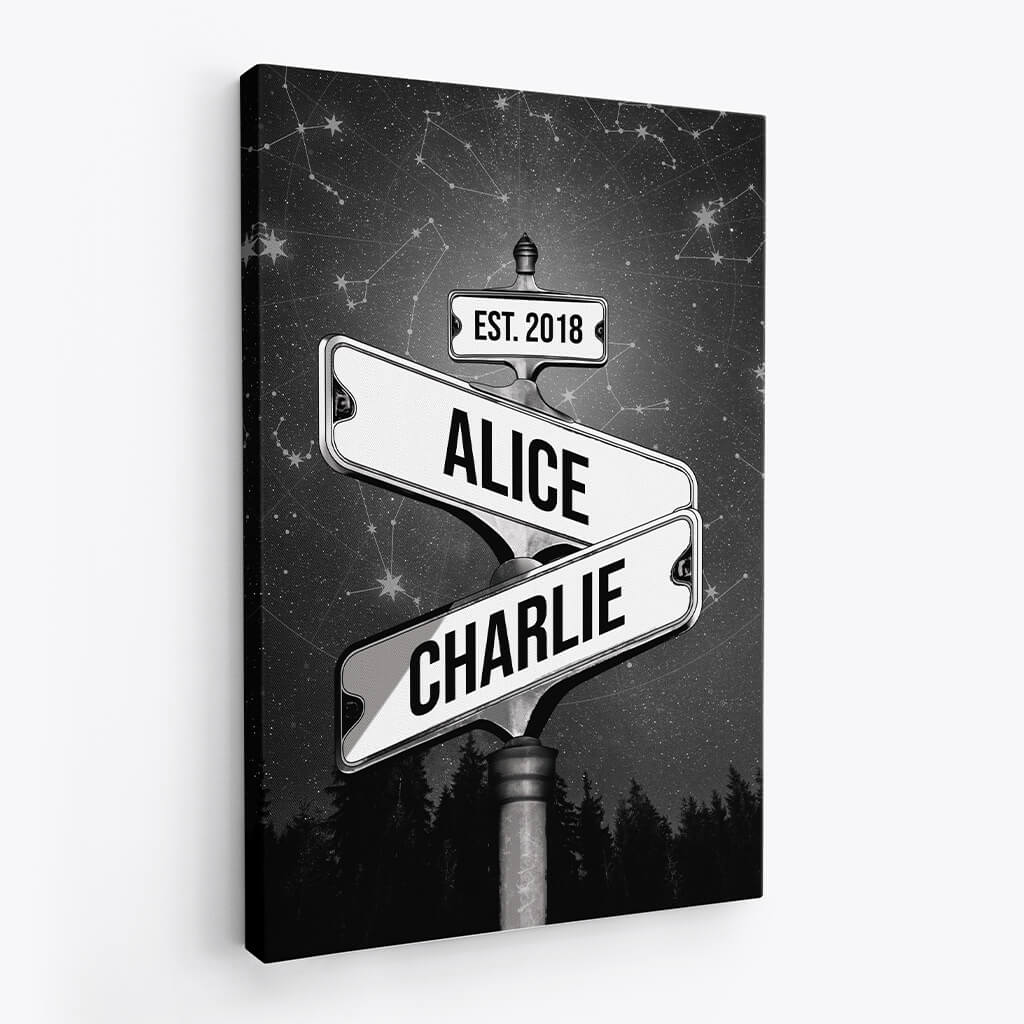3674CUK2 name vintage street sign star canvas personalised presents for couple