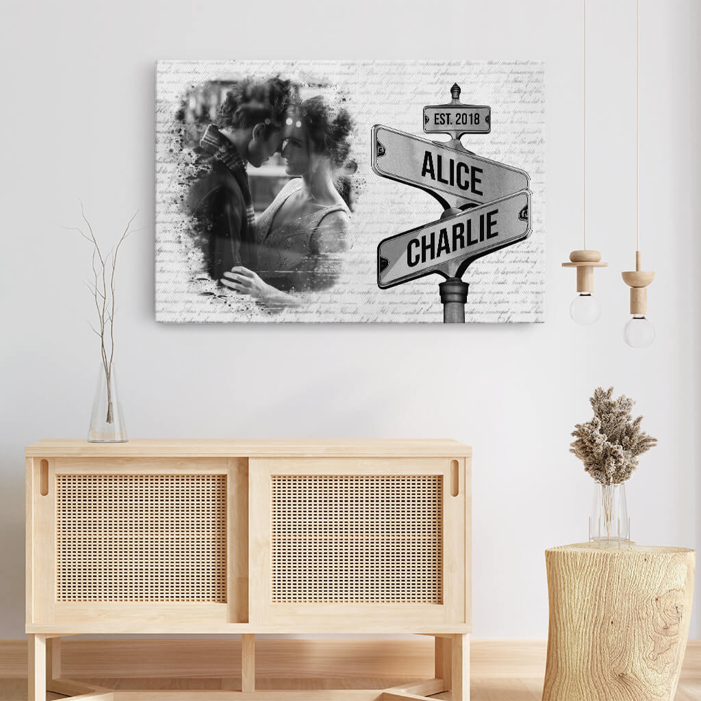 3675CUK3 vintage street sign photo canvas personalised gifts for couple